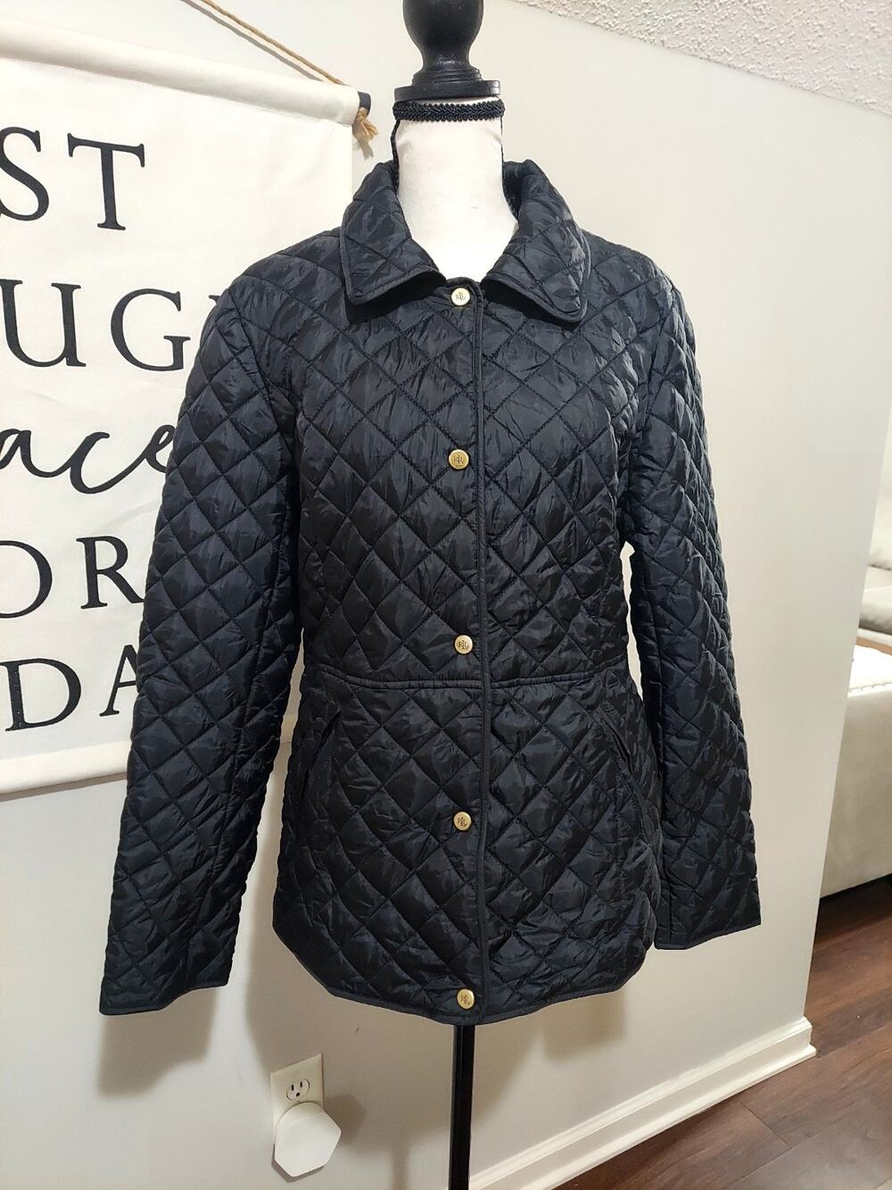Lauren Ralph Lauren Black Diamond Quilted Jacket Barn Chore Coat - Size M